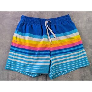 Chubbies Men's Swim Trunks Blue Multi Stripe Mesh Lined 5.5 Inch Inseam Medium